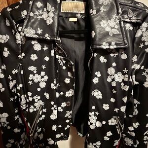 Michael Kors Black and White Floral Leather Jacket